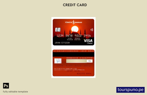 listo para imprimir plantilla de tarjeta clásica de visa bancaria de Turquía Ban